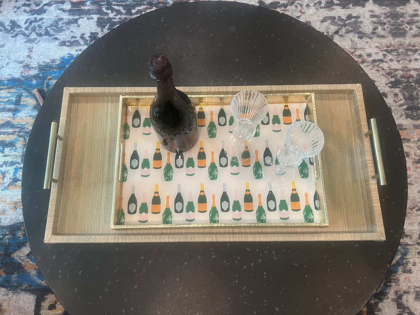 Cheers! Festive glitter champagne serving tray