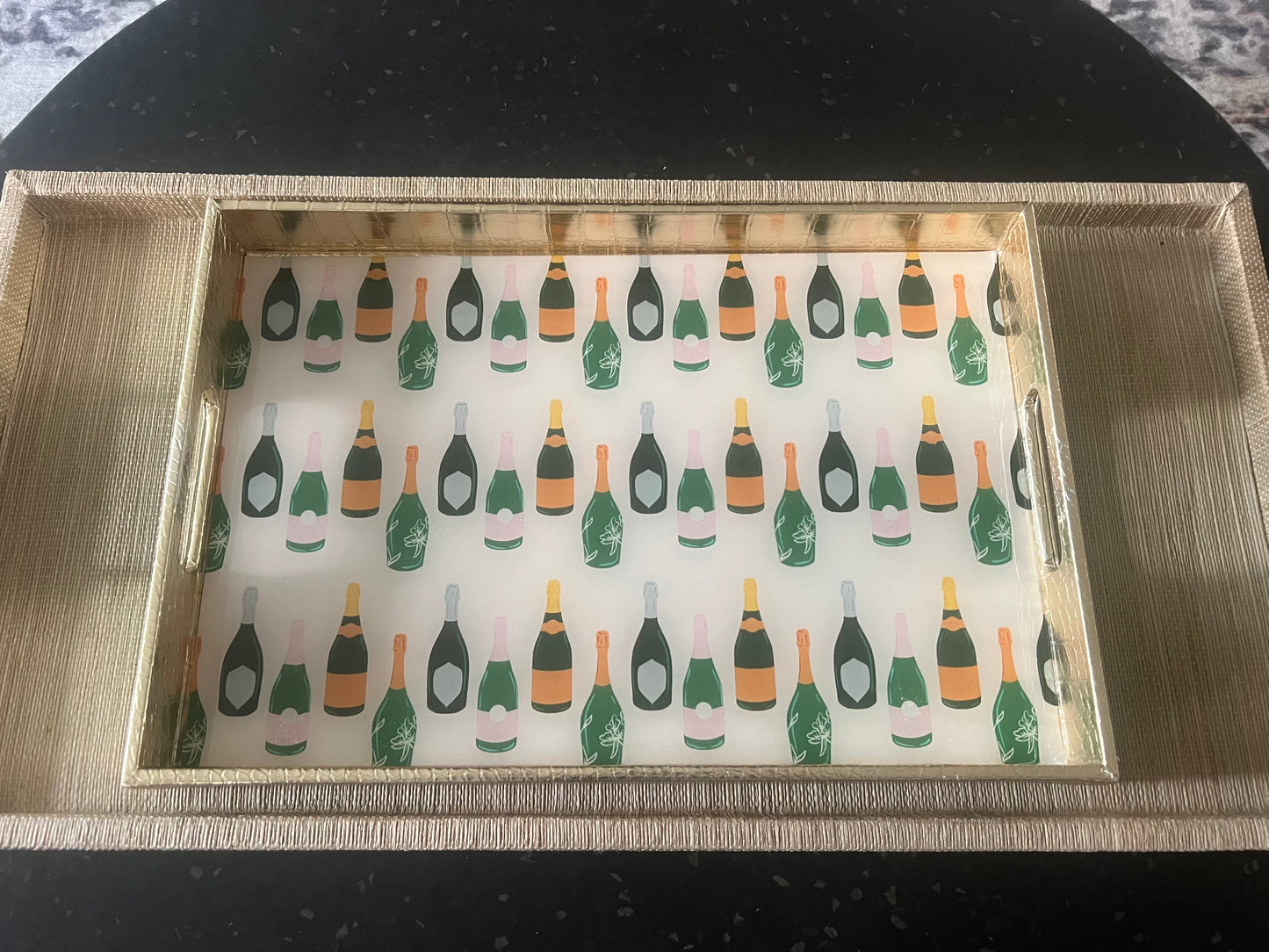 Cheers! Festive glitter champagne serving tray