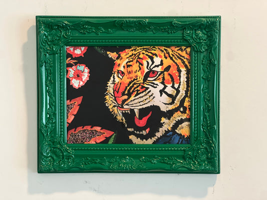 Framed Art Designer Tiger Wallpaper in green frame