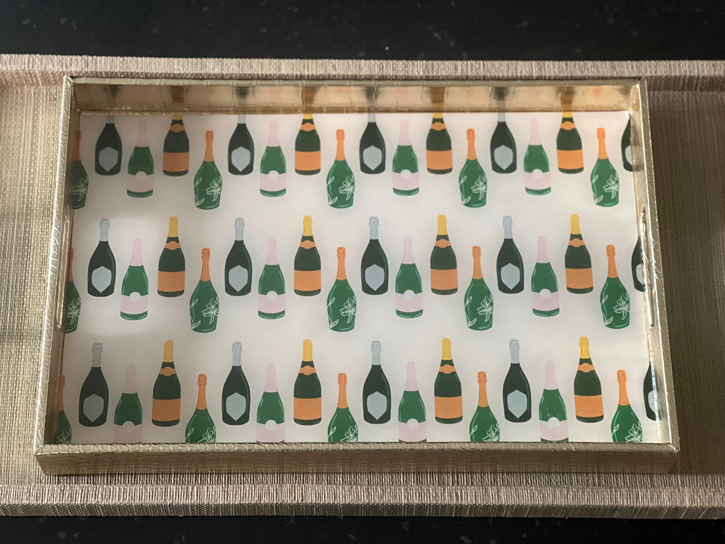 Cheers! Festive glitter champagne serving tray