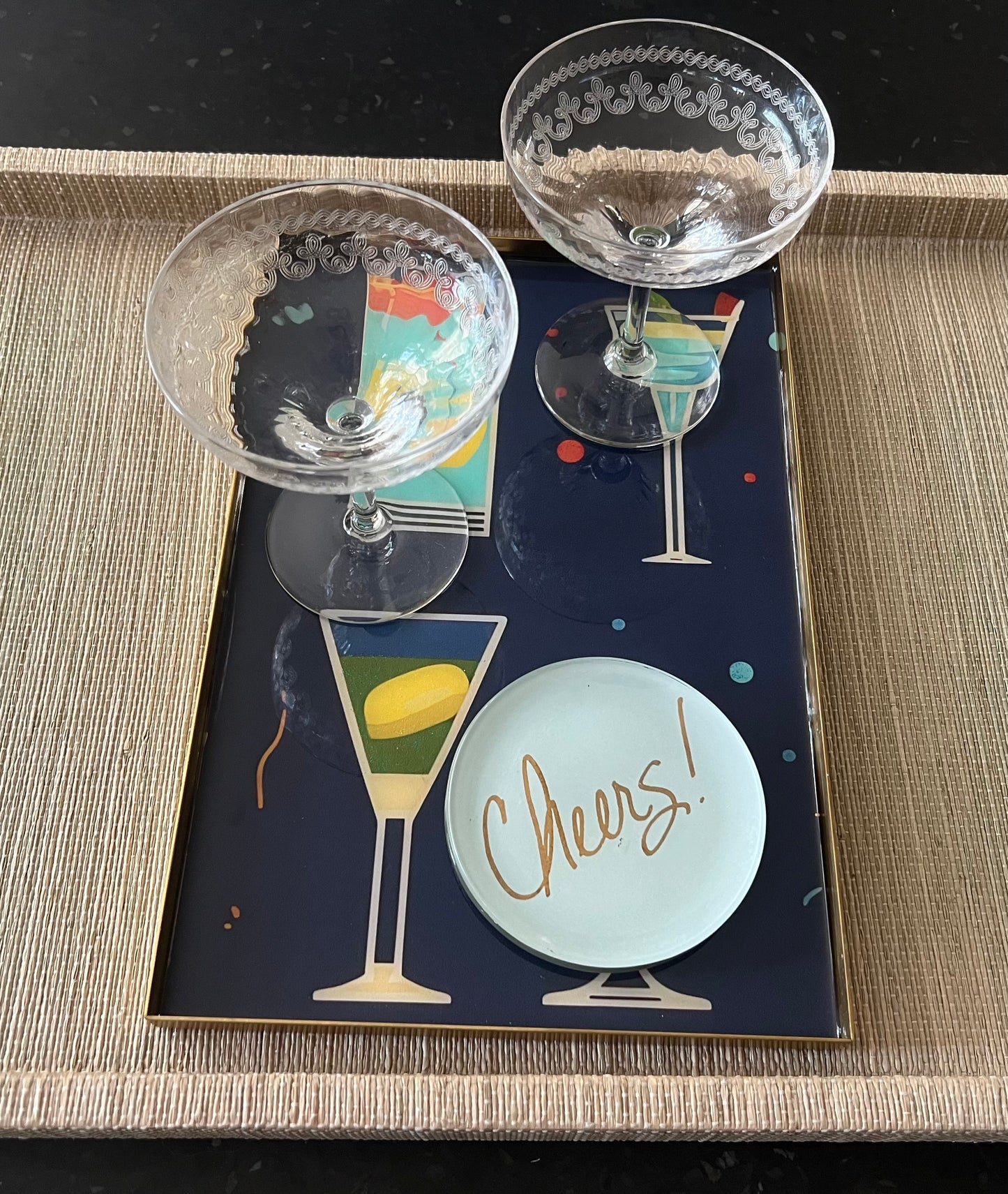 Retro glitter cocktails brass tray