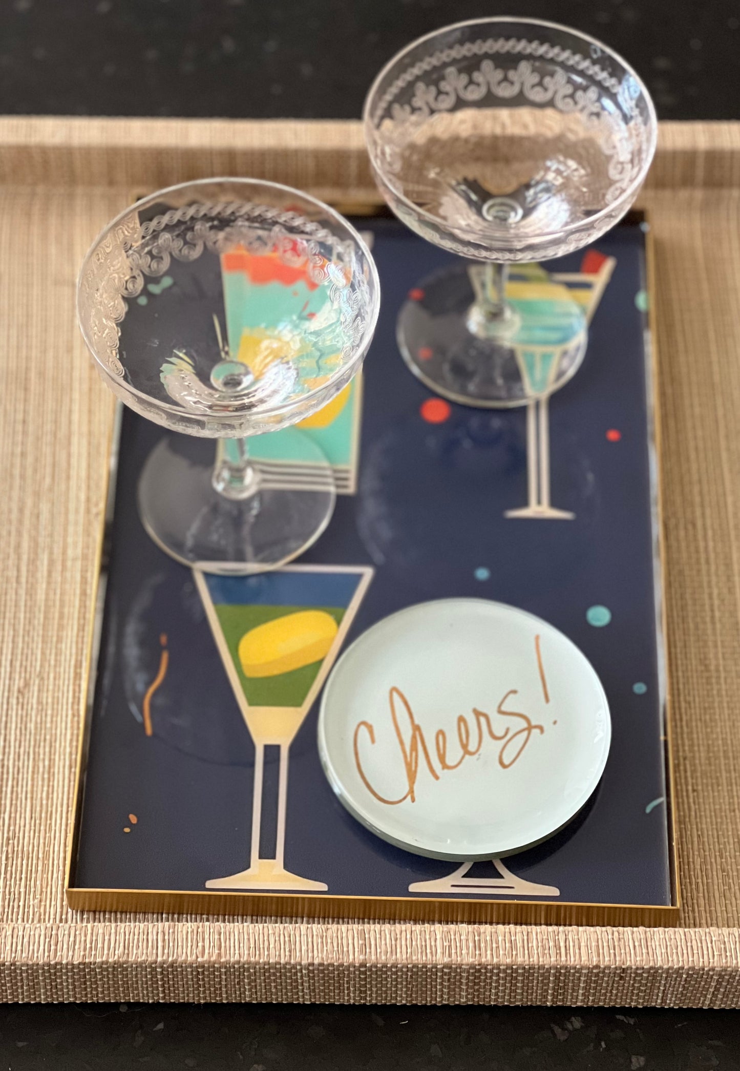 Retro glitter cocktails brass tray