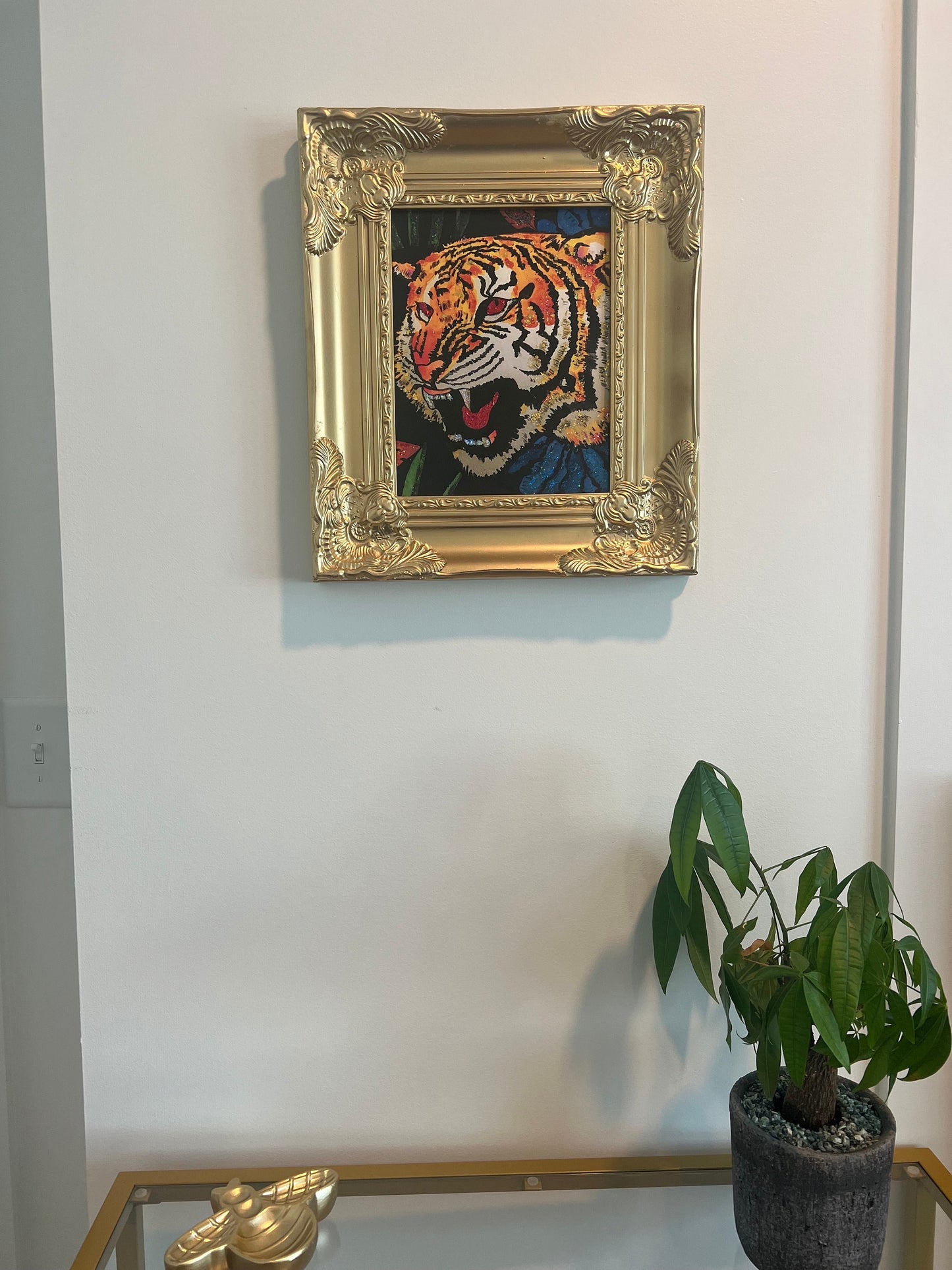 Gucci Tiger Wallpaper framed art in vintage inspired ornate gold frame