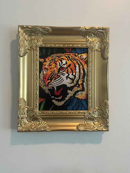 Gucci Tiger Wallpaper framed art in vintage inspired ornate gold frame