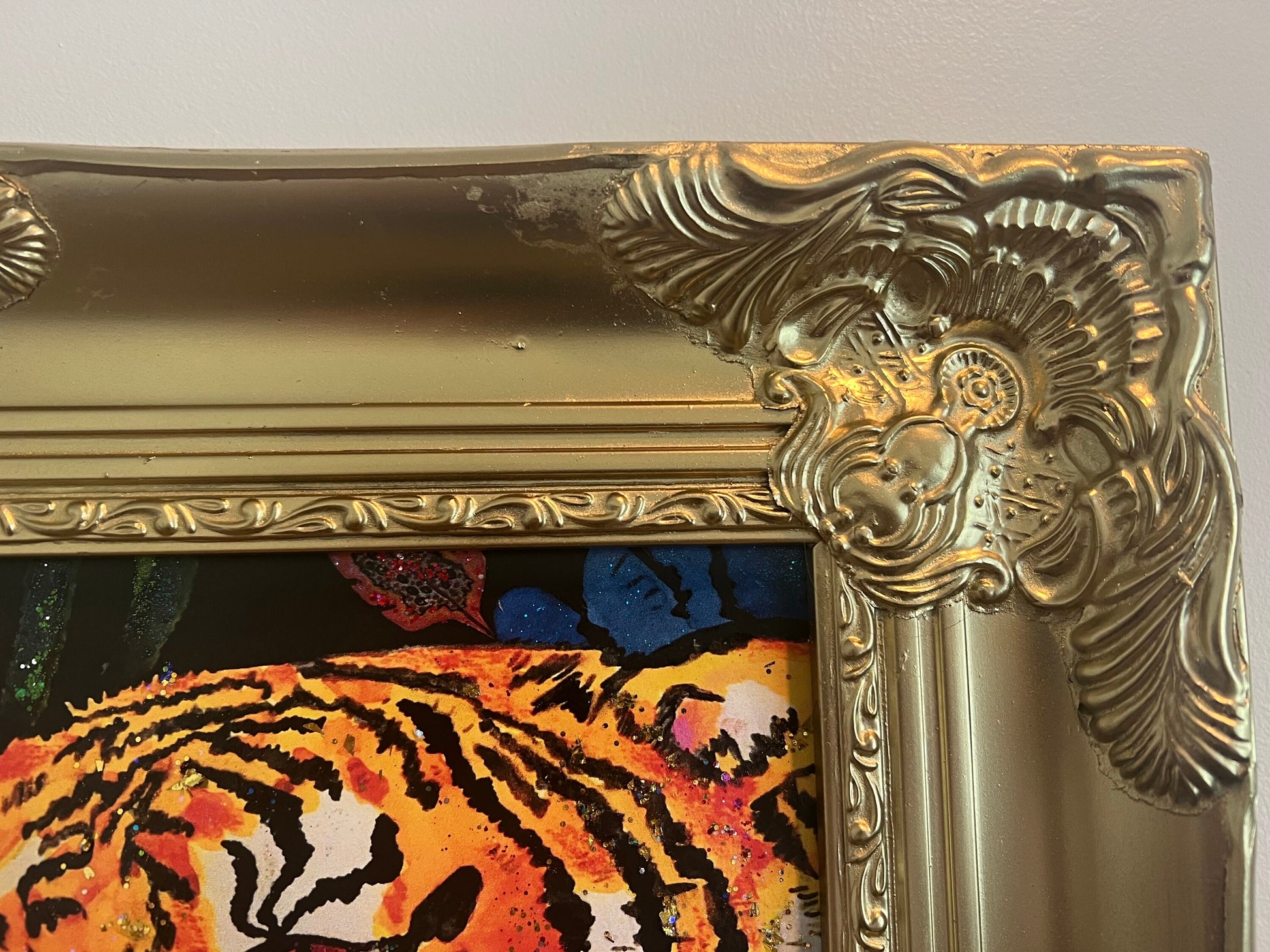 Gucci Tiger Wallpaper framed art in vintage inspired ornate gold frame