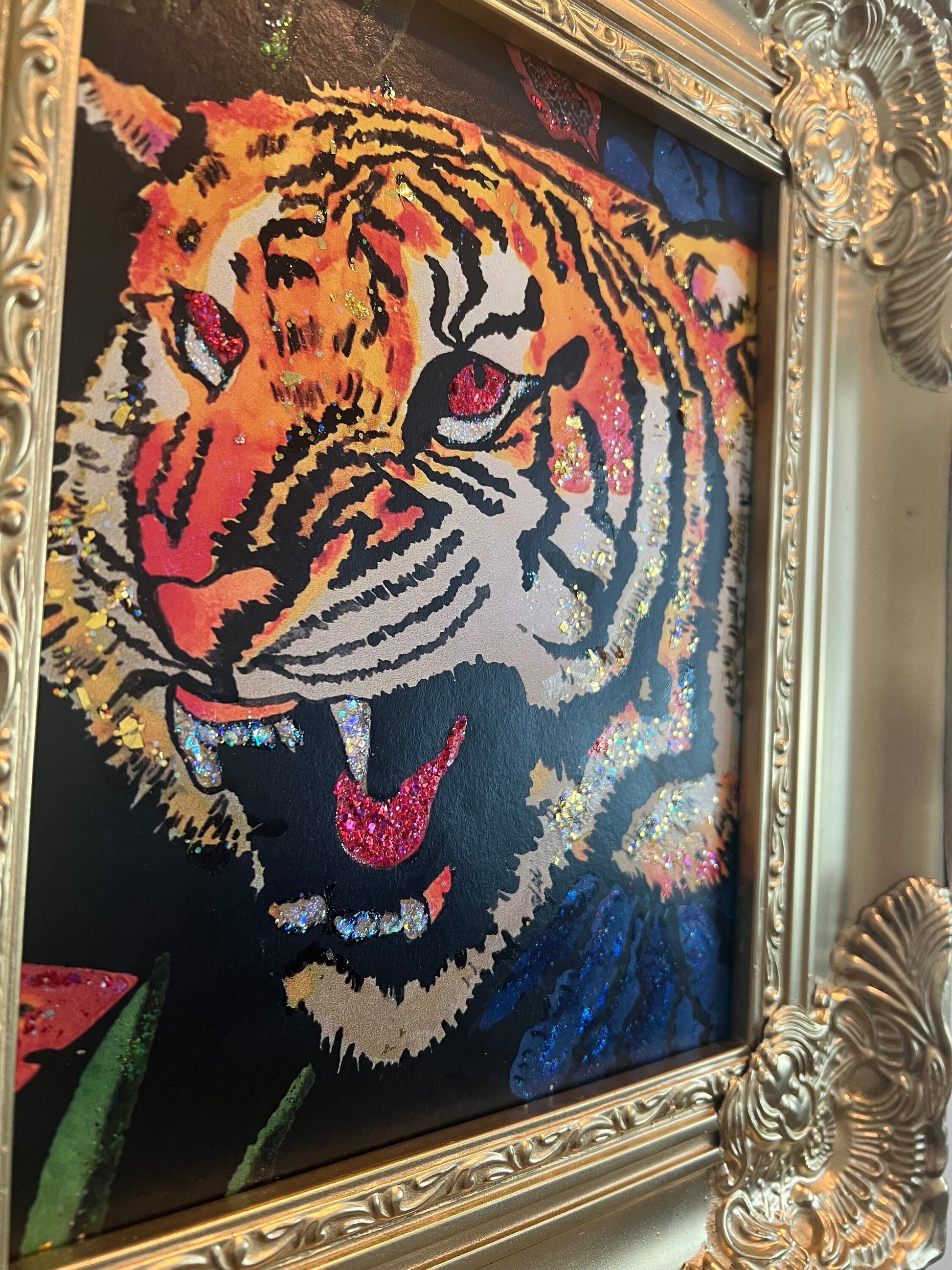 Gucci Tiger Wallpaper framed art in vintage inspired ornate gold frame