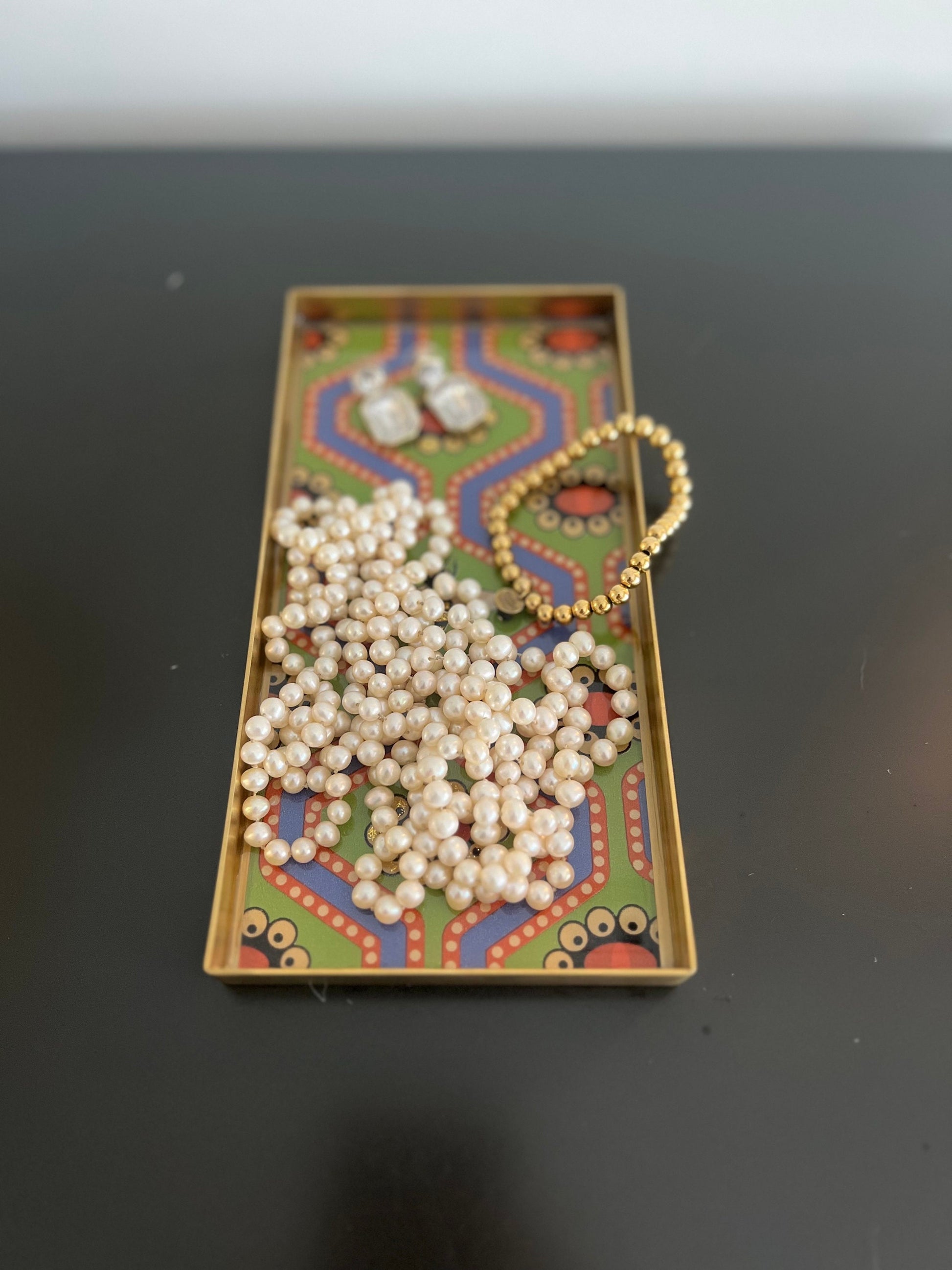 GUCCI pearl eye & bee wallpaper brass jewelry tray