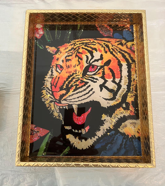 Gucci Tiger wallpaper catchall tray - gold faux leather