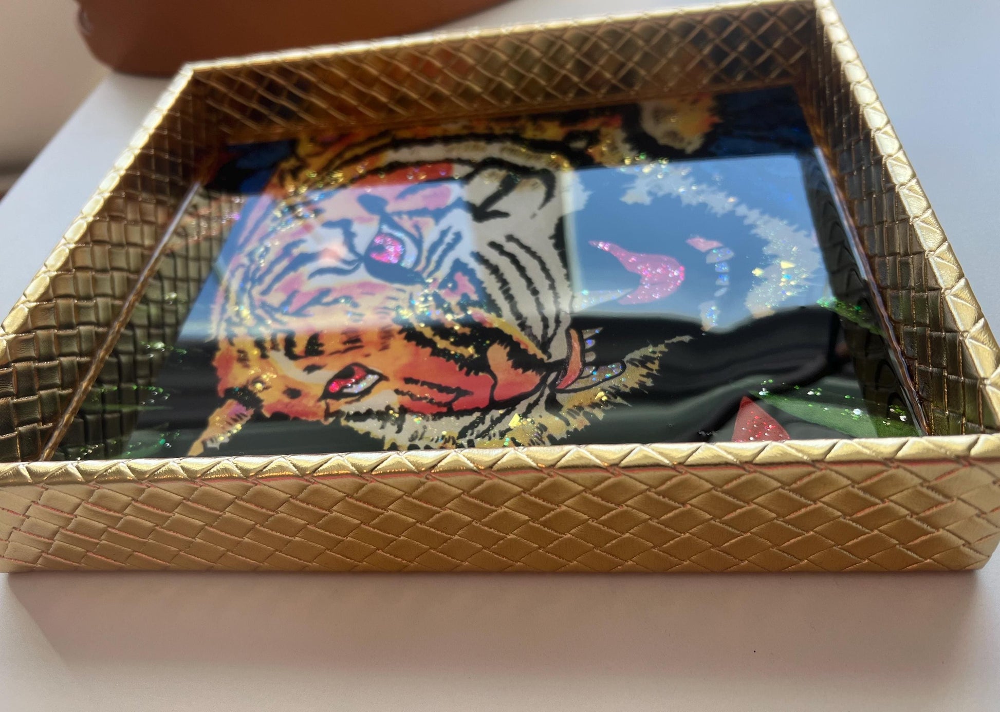 Gucci Tiger wallpaper catchall tray - gold faux leather