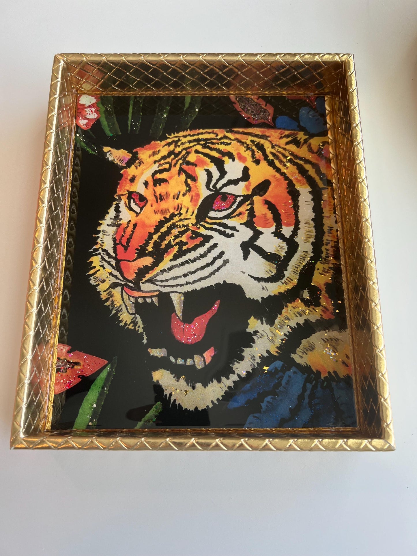 Gucci Tiger wallpaper catchall tray - gold faux leather