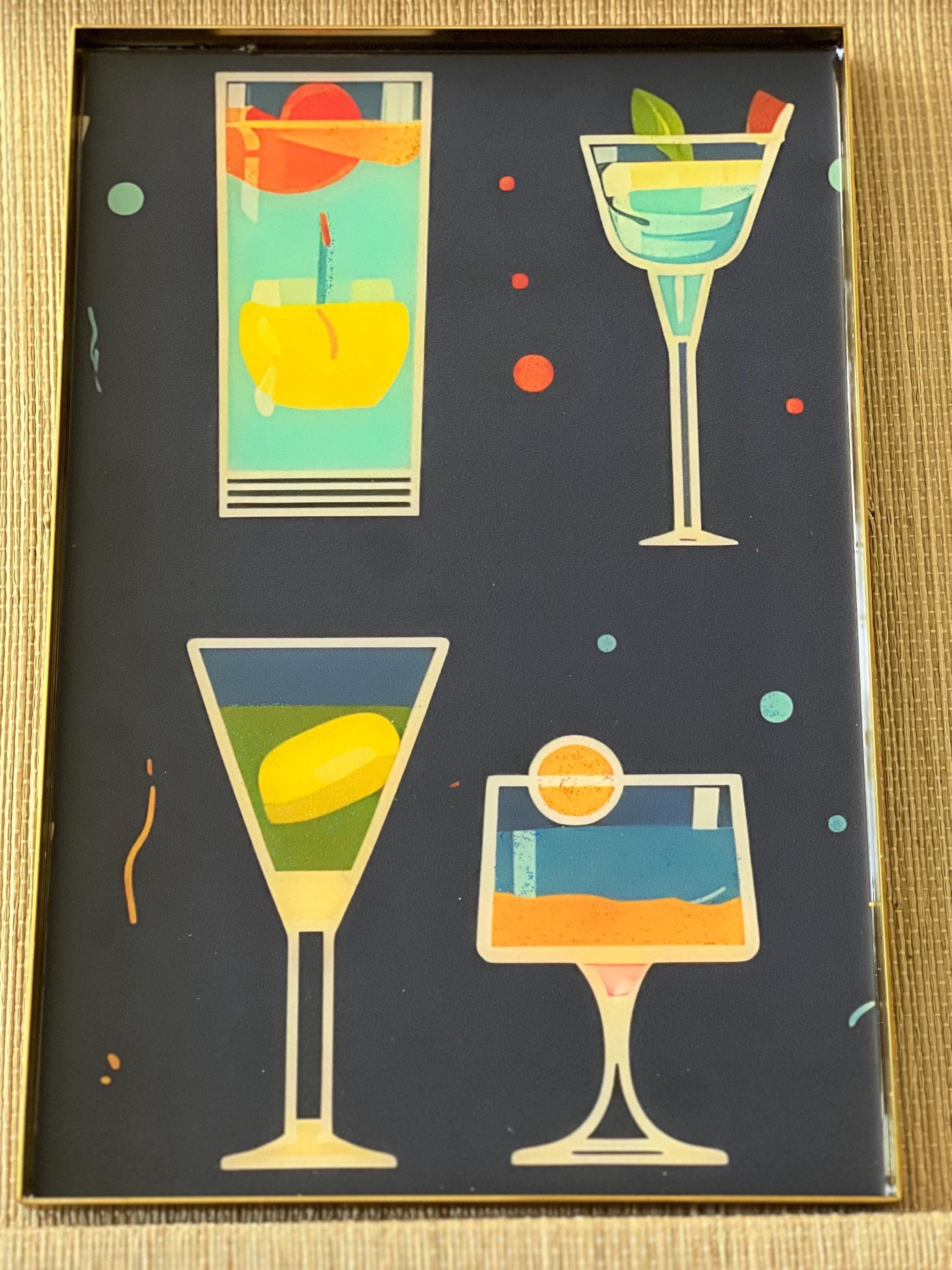 Cocktail tray - retro glitter cocktails - brass serving tray